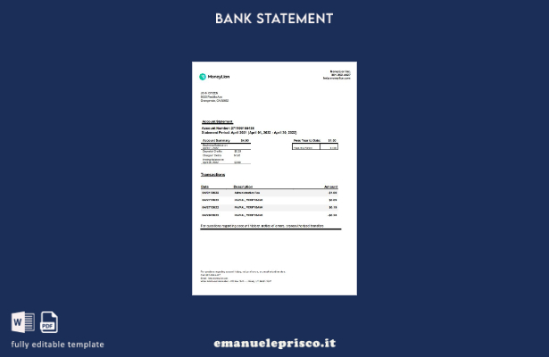 modello di parole di estratto conto bancario USA California MoneyLion in stile v